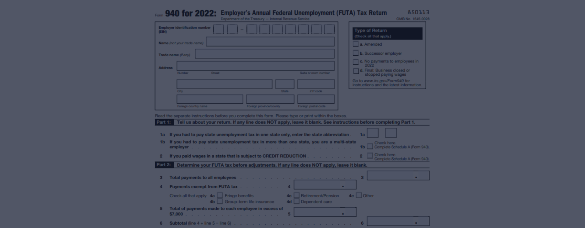 IRS 940 Form for 2022 📝 Get Federal Tax Form 940 Printable Blank PDF